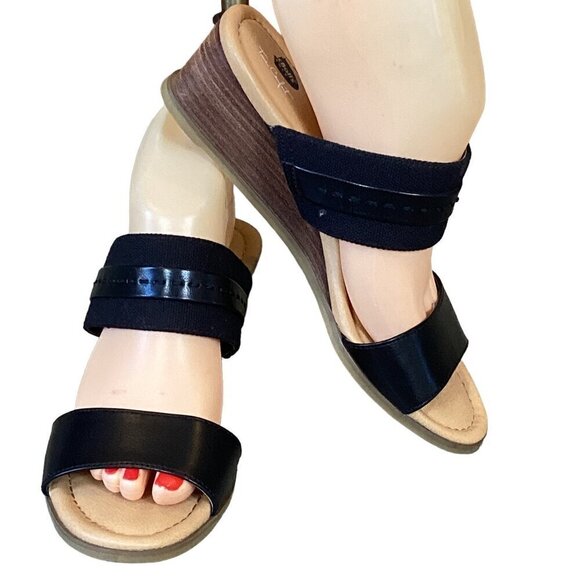 Dr. Scholl's Strappy 2-Inch Wedge Nonslip Sandal Slides CHAT 7M Black 281F - Picture 1 of 9